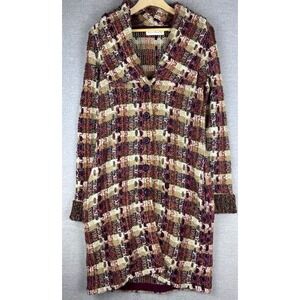 Charlie & Robin Womens Plaid Longline Cardigan Sweater Wool Mohair Blend M